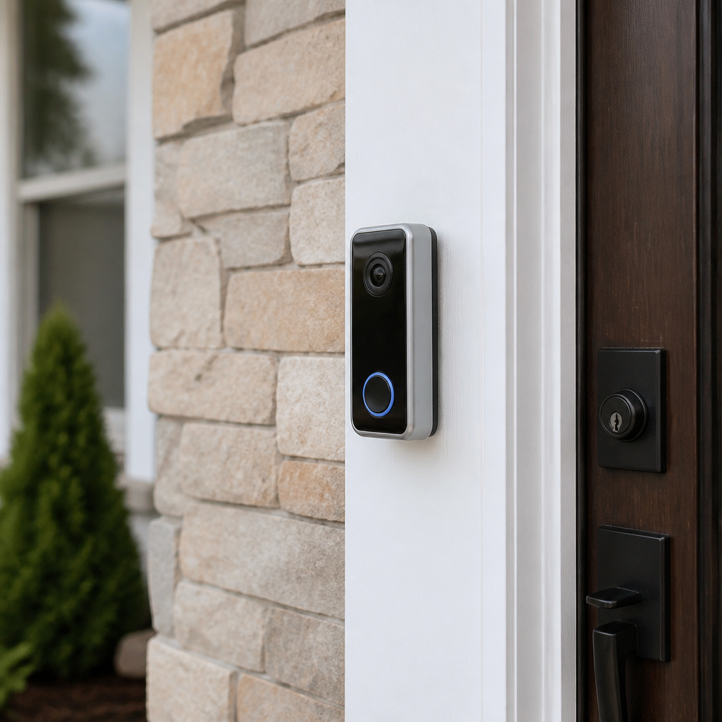 Video doorbell on a front door