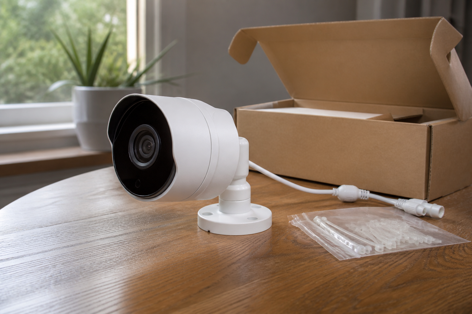 Outdoor camera prepared on a workbench